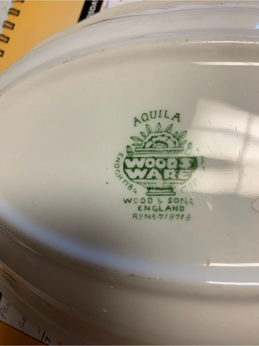 Vintage Aquila Wood & Sons Woods Ware Serving Dish - Off White with Green